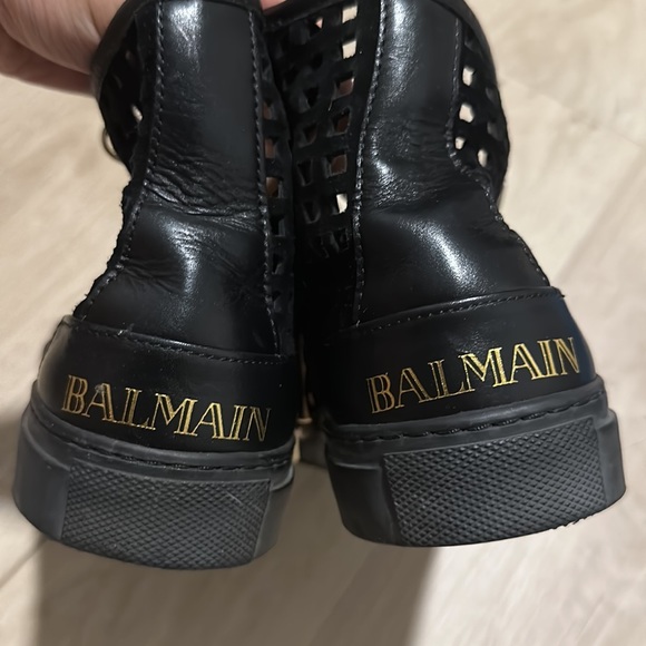 Balmain sneaker suede leather Black gold chain lace up - Picture 4 of 6